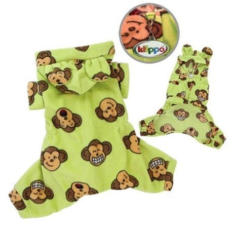 KLIPPO PET Klippo Pet KBD028LZ Adorable Silly Monkey Fleece Dog Pajamas & Bodysuit With Hood; Lime - Large KBD028LZ